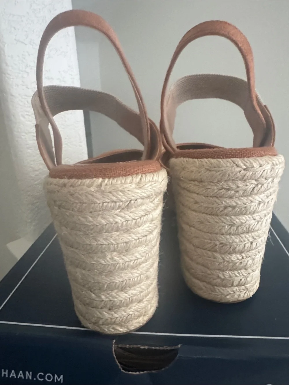 Cole Haan Rustic Tan Suede Espadrille Wedge Slingbacks